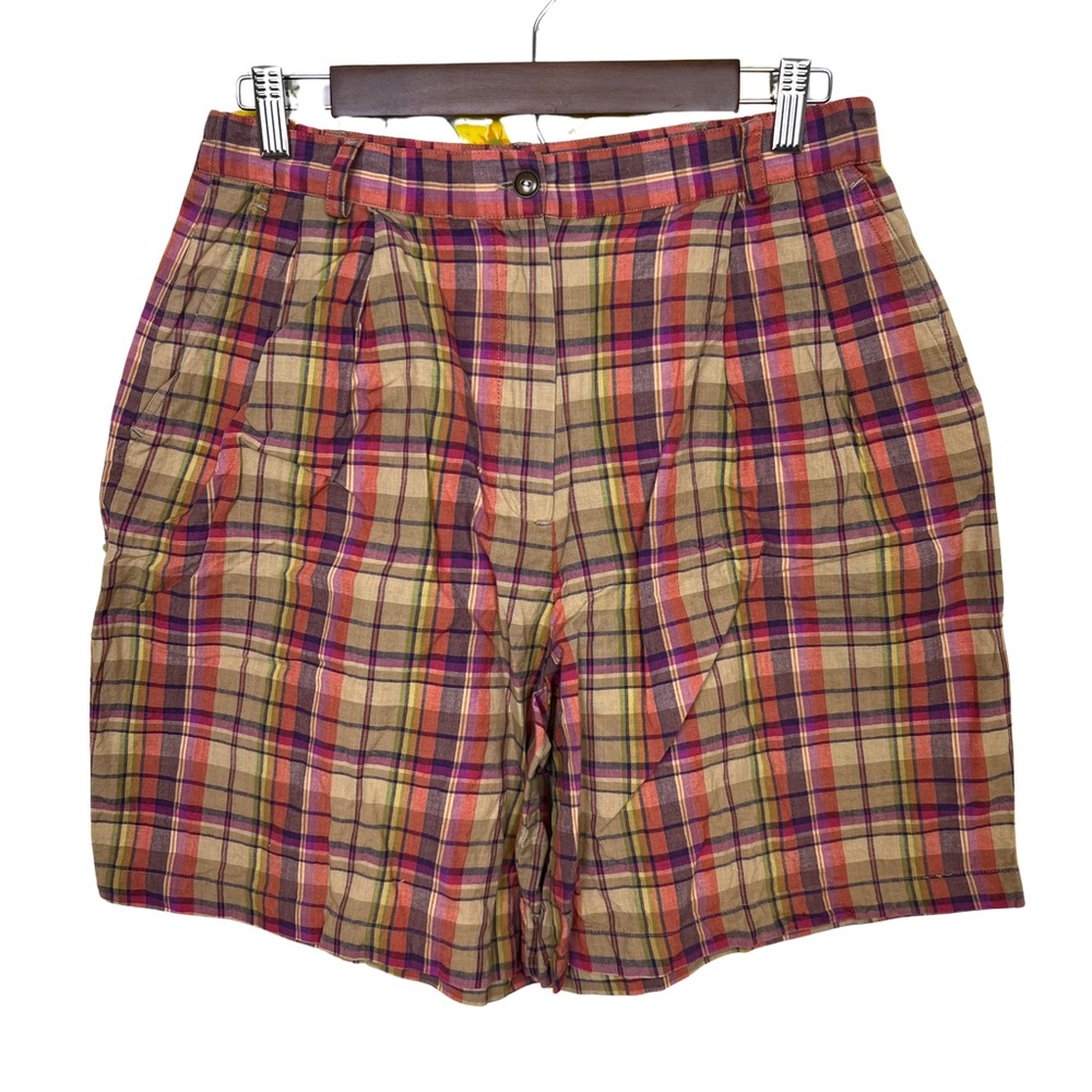 Vintage Susan Bristol Tan & Orange Plaid High Rise Shorts Size 30